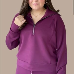 SPANX AIRESSENTIALS HALF ZIP PLUM BERRY, SIZE XL
